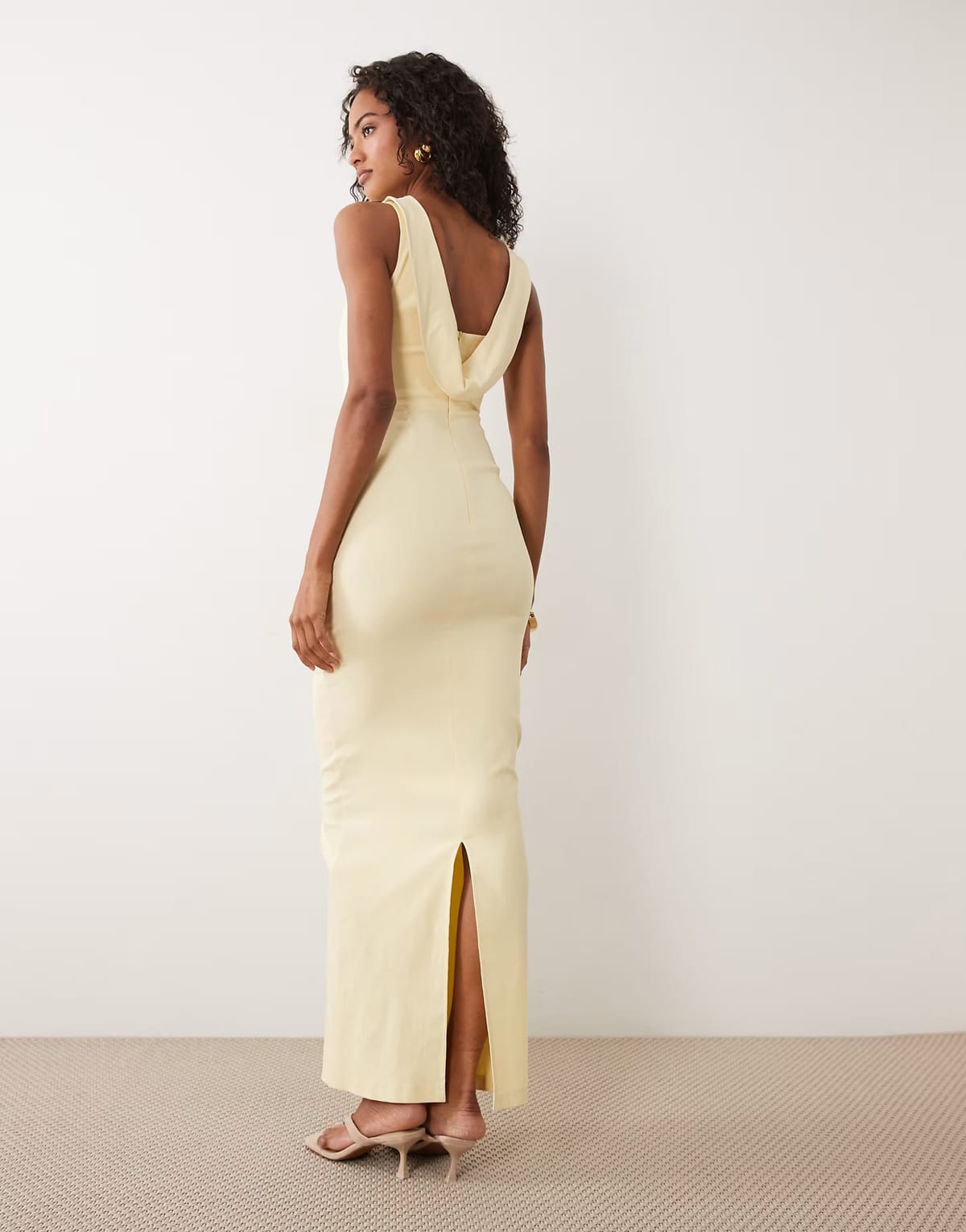 ASOS Vesper bengaline cowl back high neck maxi dress in yellow - 1