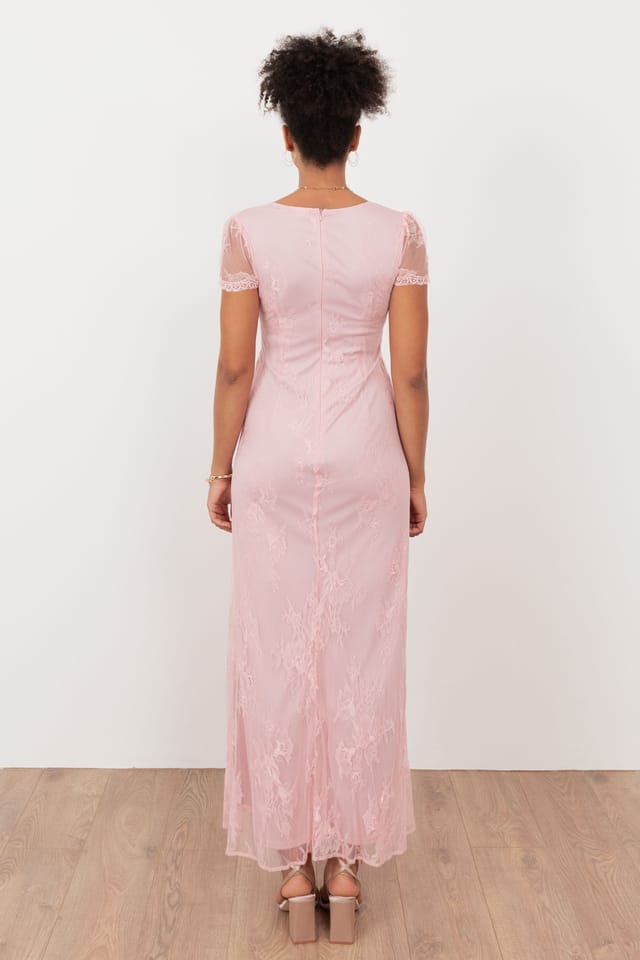 Maya Deluxe Maya Deluxe Women's Lace V Neck Maxi Dress in Light Pink - 2