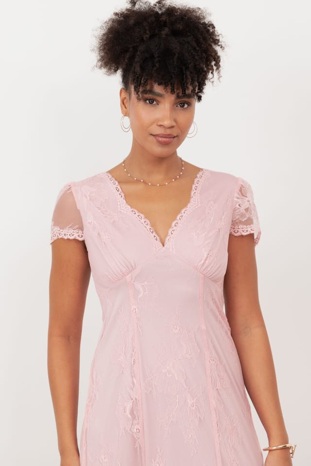 Maya Deluxe Maya Deluxe Women's Lace V Neck Maxi Dress in Light Pink - 3