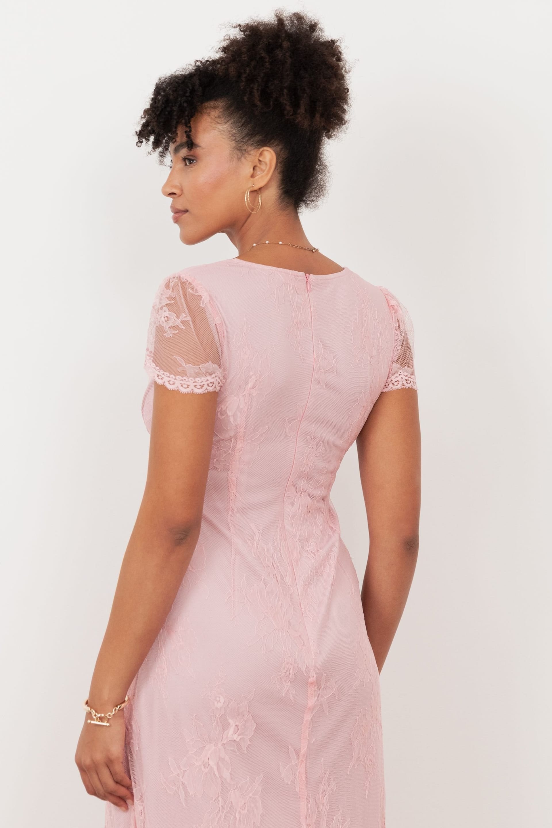Maya Deluxe Maya Deluxe Women's Lace V Neck Maxi Dress in Light Pink - 4