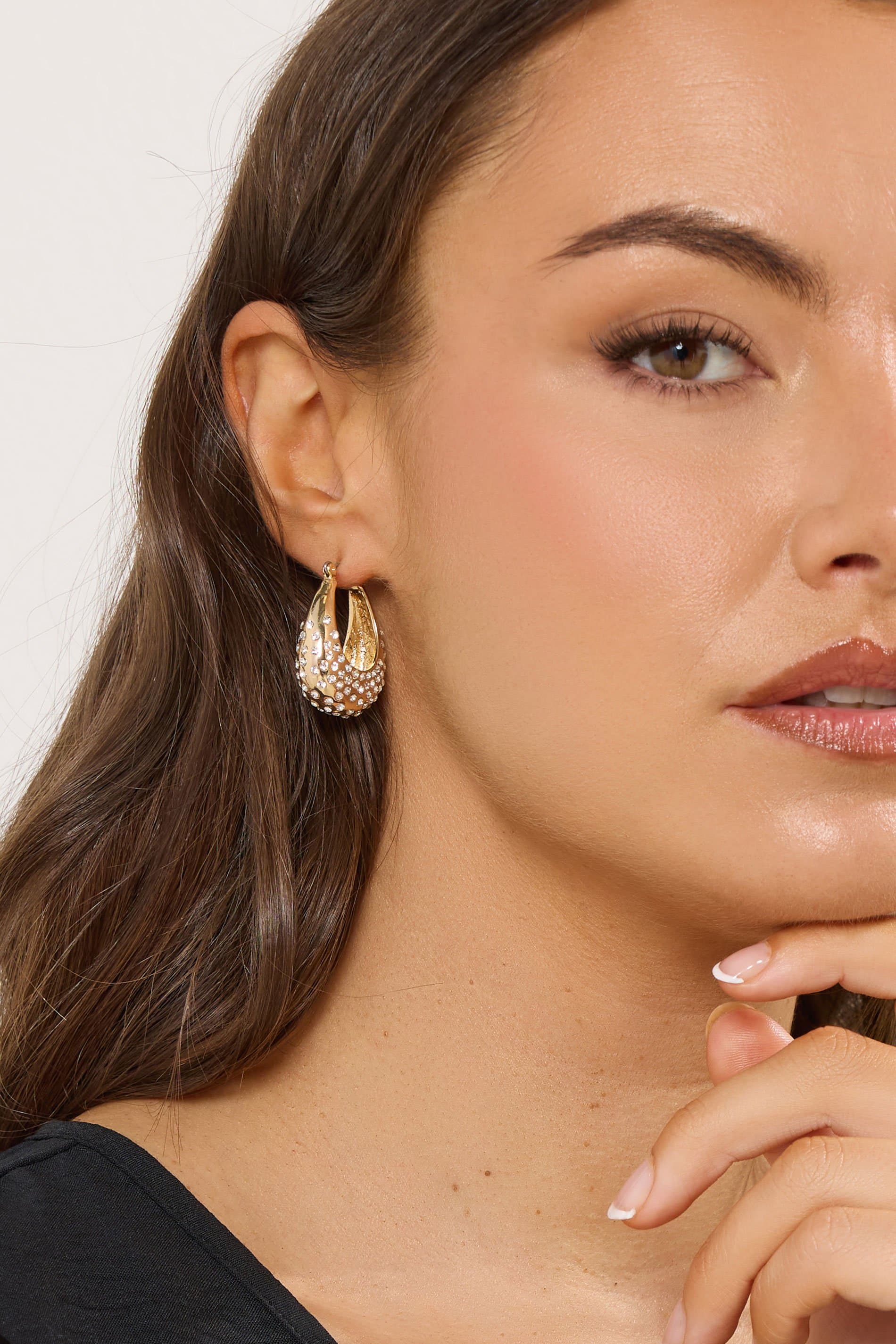 Yours Gold Tone Diamante Hoop Earrings