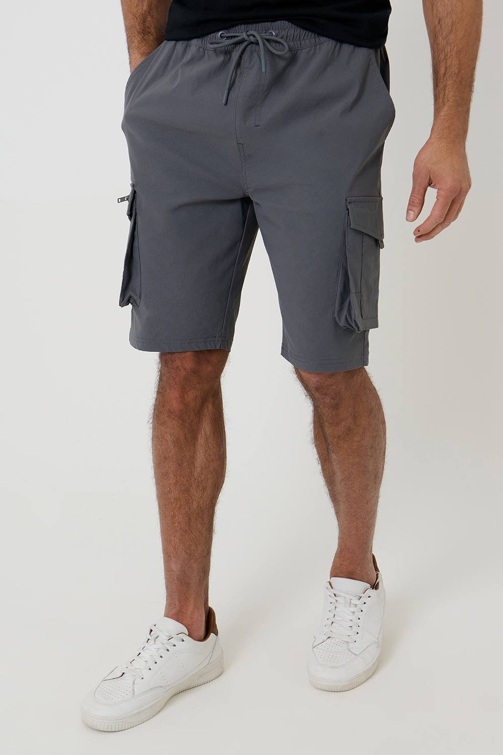 Threadbare Threadbare Men's Elasticated Waist Stretch Cargo Shorts in Charcoal - 3