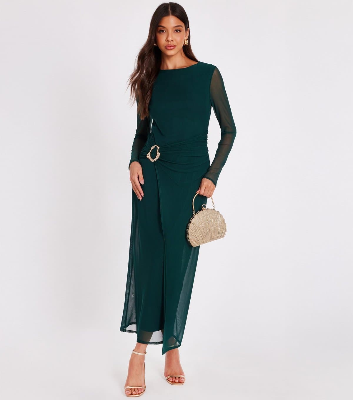 Quiz Women's Dark Green Mesh Wrap Midaxi Dress Quiz New Look