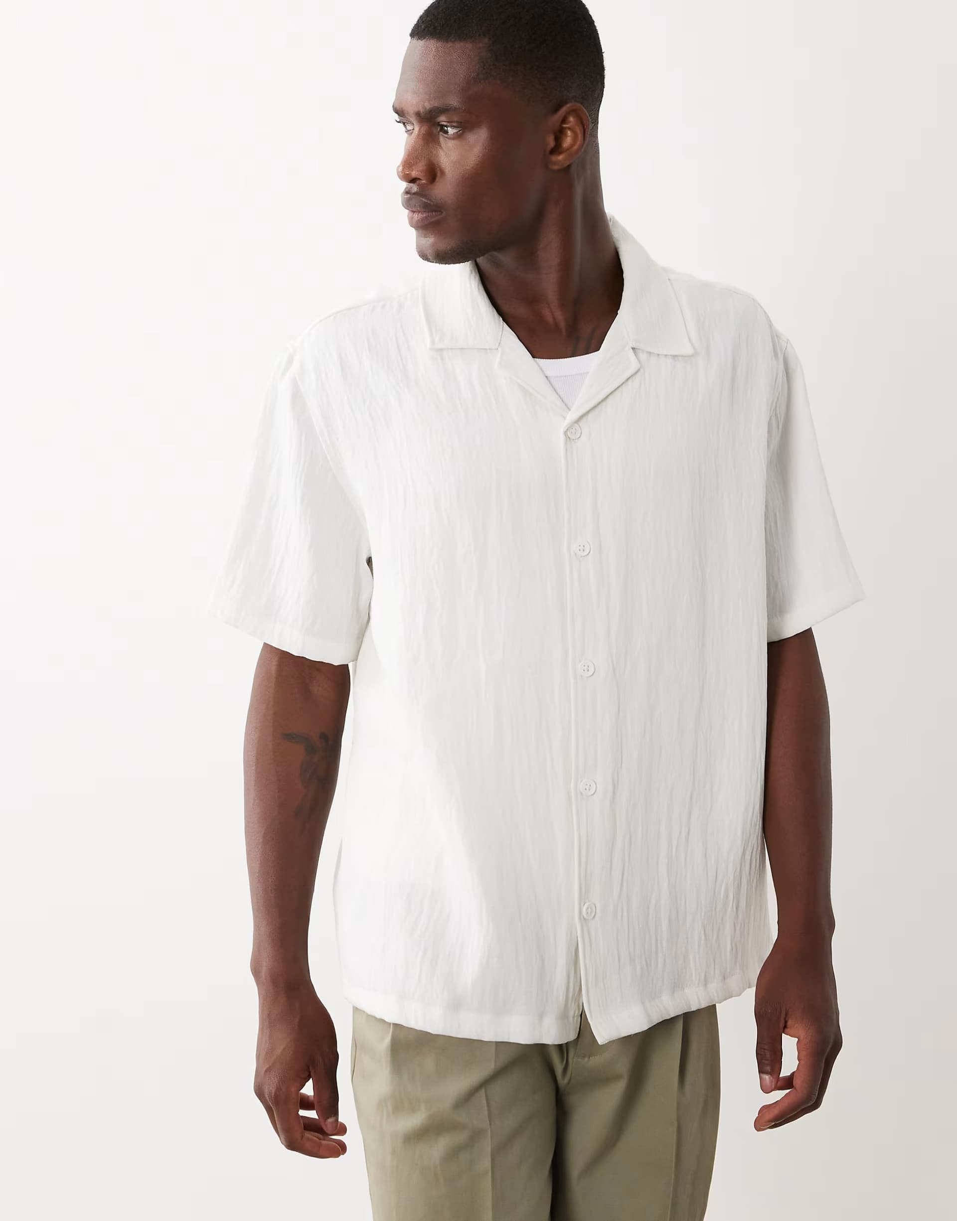 ASOS Bershka Rustic short sleeve shirt in white