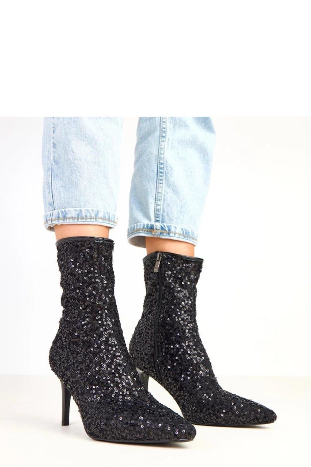 Love Lace Love Lace Women's Dazzling Sequin Ankle Boots with Pointed Toe Stiletto Heels in Black