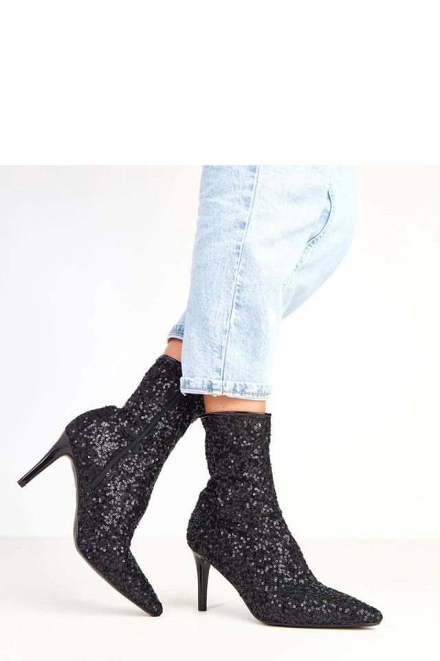 Love Lace Love Lace Women's Dazzling Sequin Ankle Boots with Pointed Toe Stiletto Heels in Black - 2