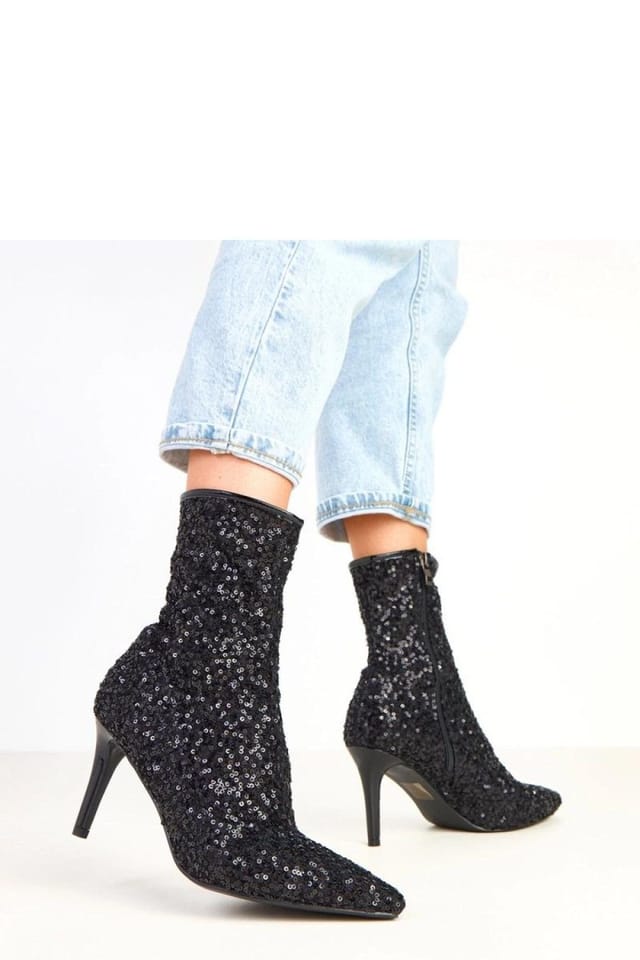 Love Lace Love Lace Women's Dazzling Sequin Ankle Boots with Pointed Toe Stiletto Heels in Black - 3
