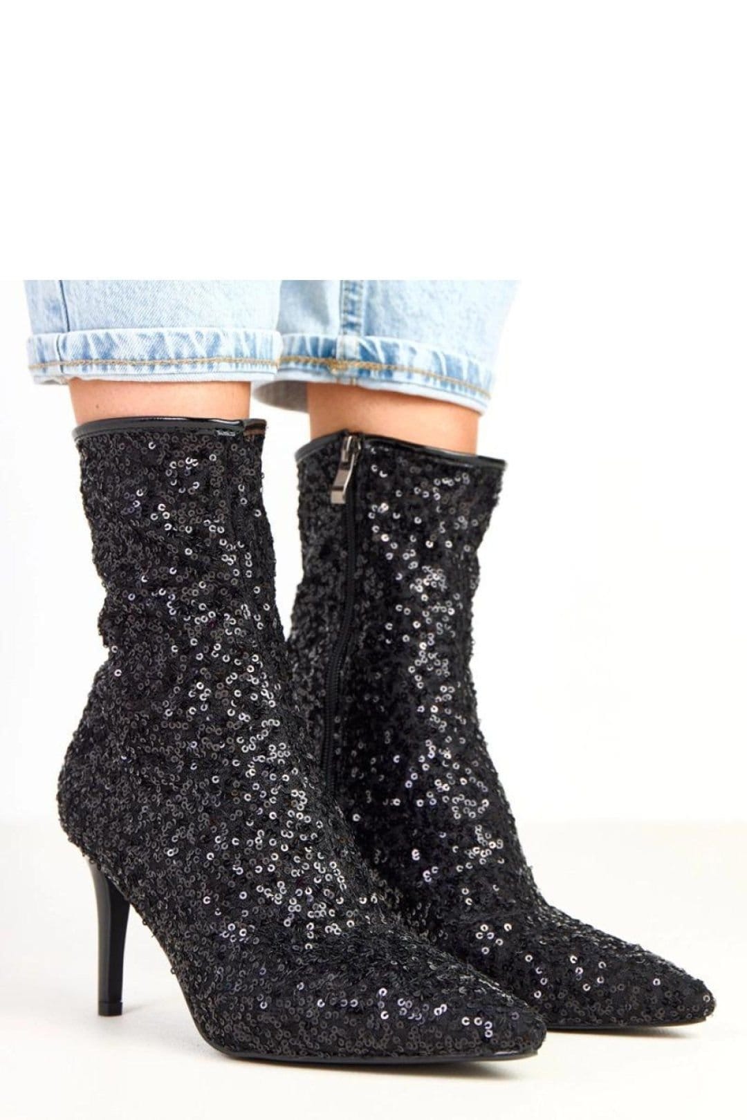 Love Lace Love Lace Women's Dazzling Sequin Ankle Boots with Pointed Toe Stiletto Heels in Black - 4