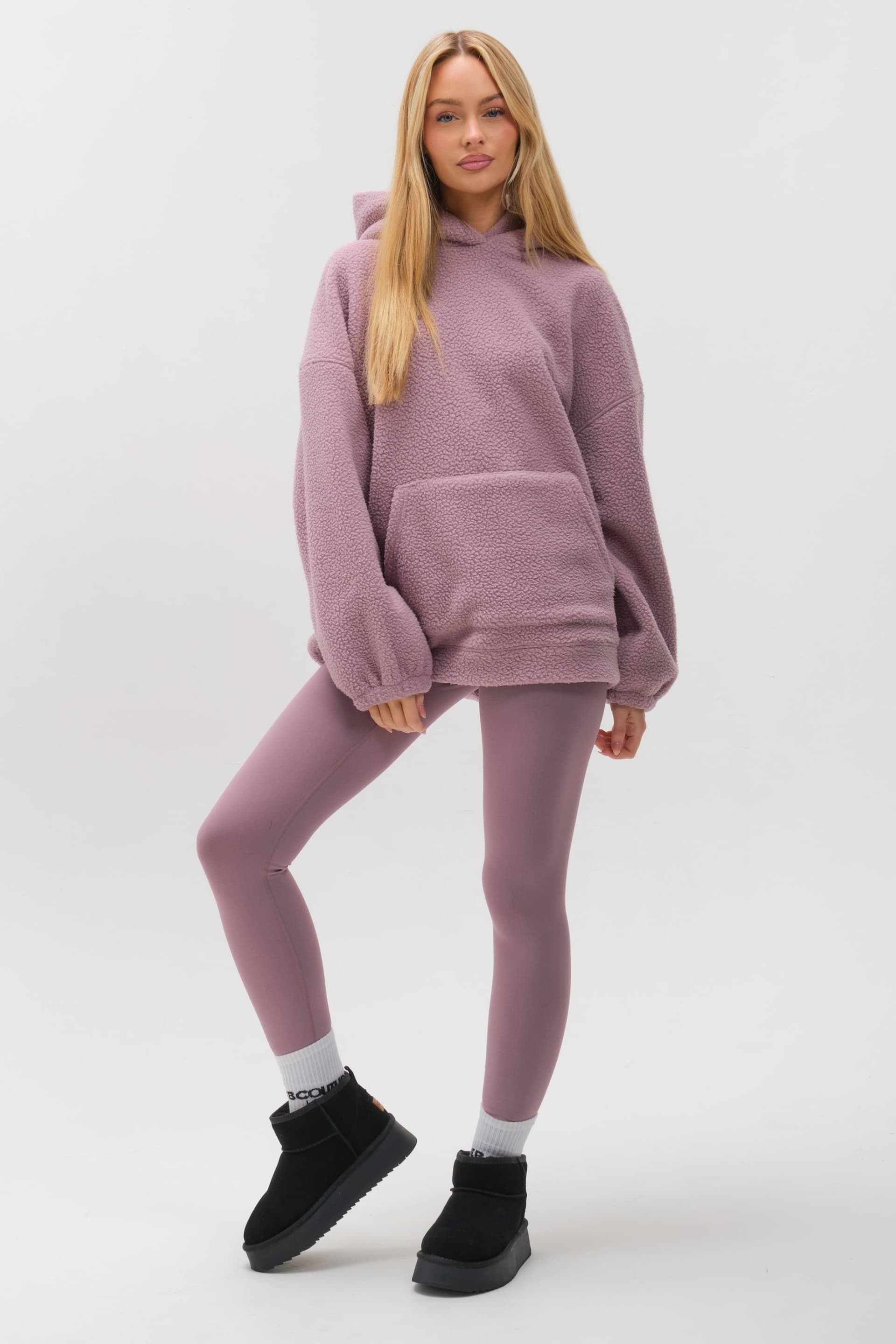 BCouture BCouture Women's Sherpa Fleece Hoodie & Leggings Set in Mauve