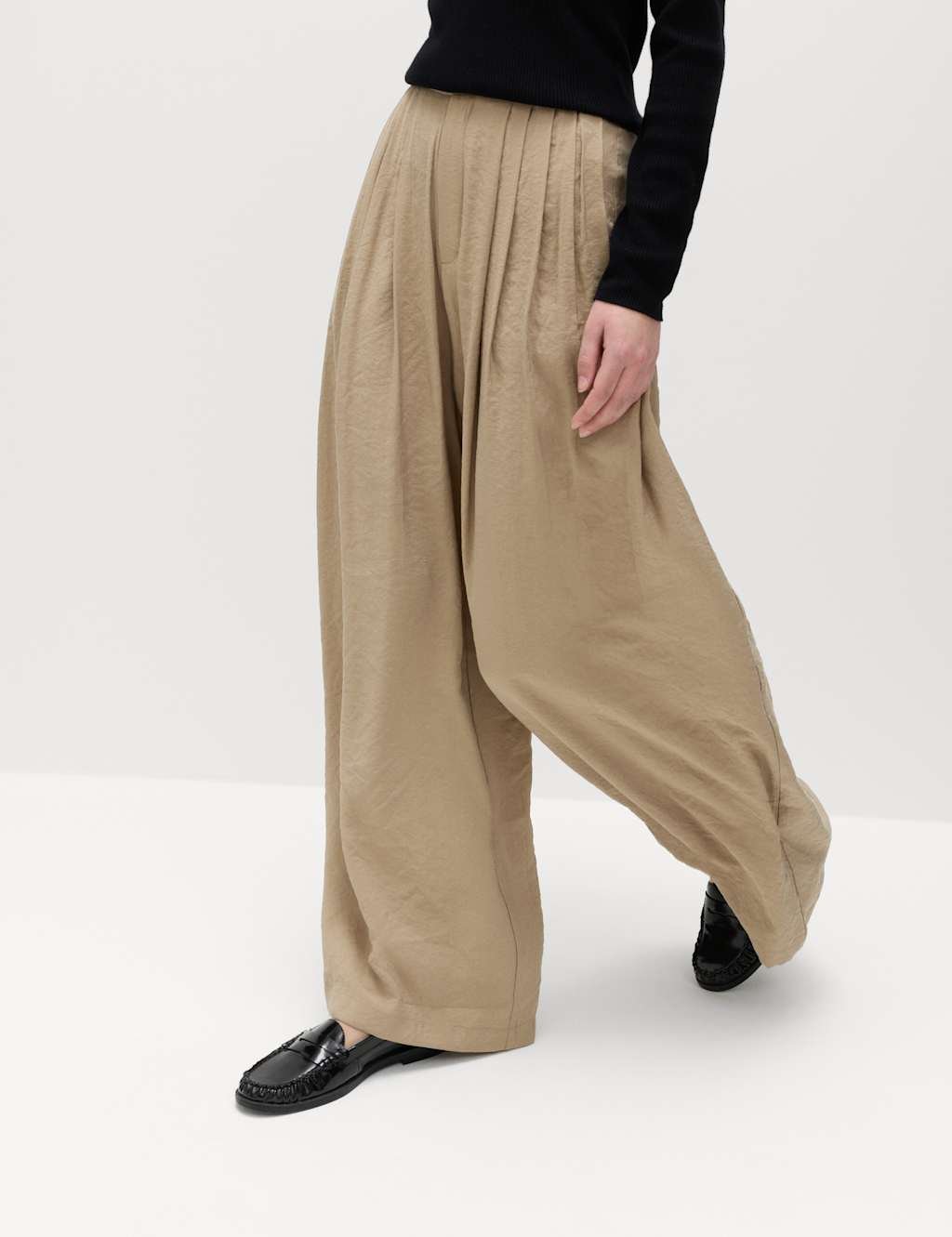 Marks & Spencer M&S Pleat Front Palazzo Trousers Mocha - 2
