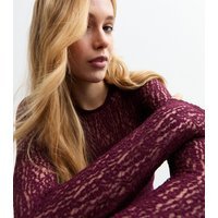 New Look Women's Burgundy Mesh Stretch Long Sleeve Bodysuit New Look - 1