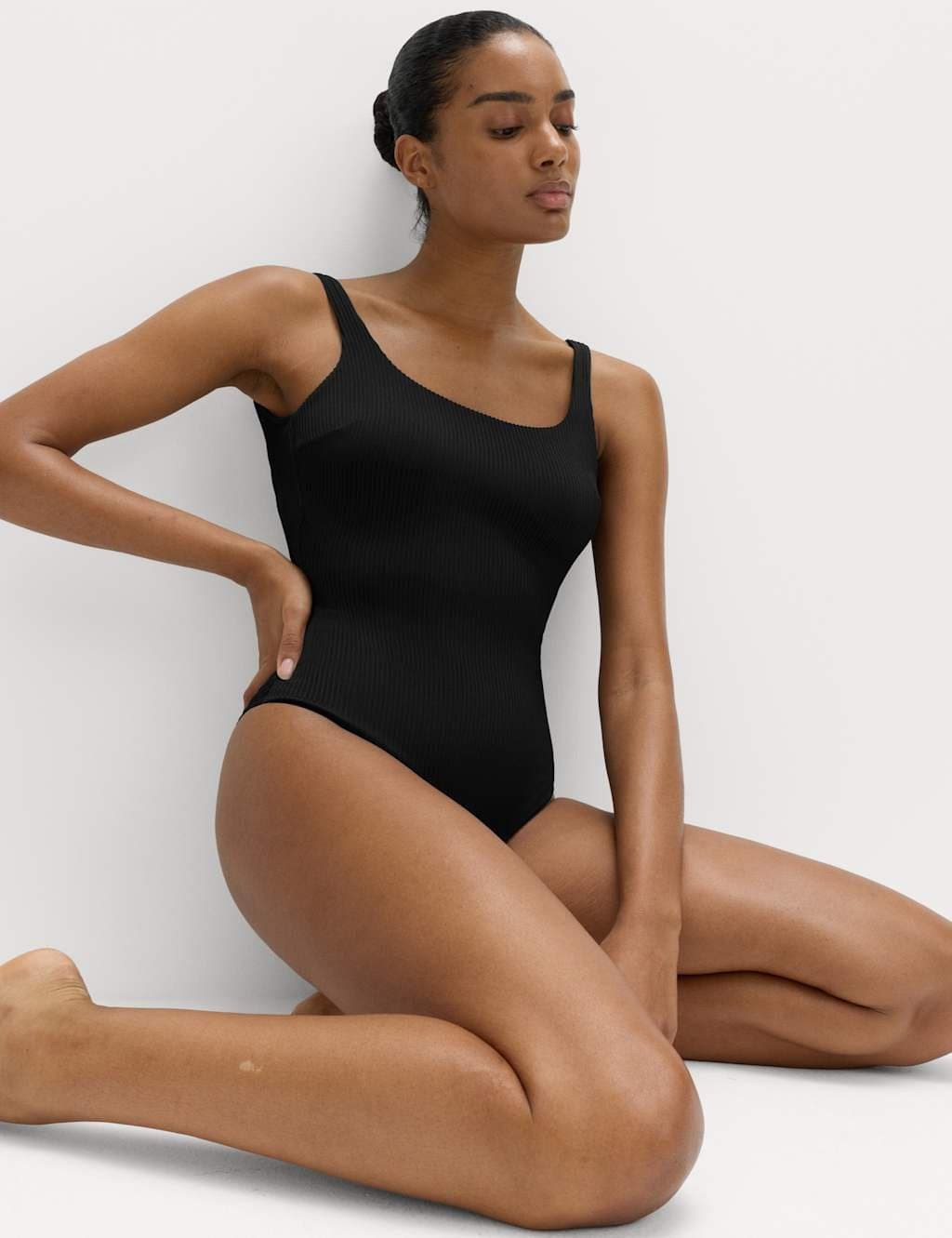 Marks & Spencer M&S Ribbed Textured Scoop Neck Swimsuit Black