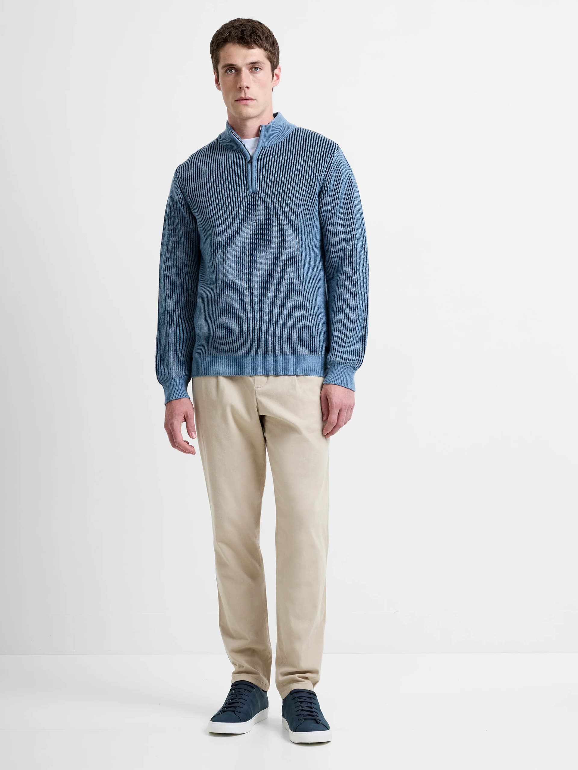 French Connection Half Zip Wool Blend Jumper Cloud/Navy Blue