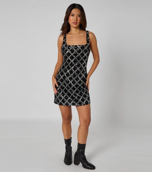 Urban Bliss Women's Black Diamond Patten Sequin Mini Dress Urban Bliss New Look - 2
