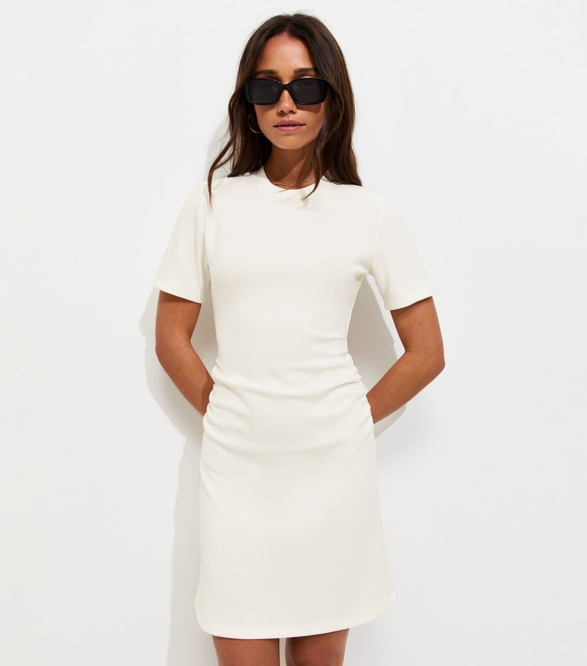 New Look Women's Cream Ruched Side Short Sleeve Mini Dress New Look
