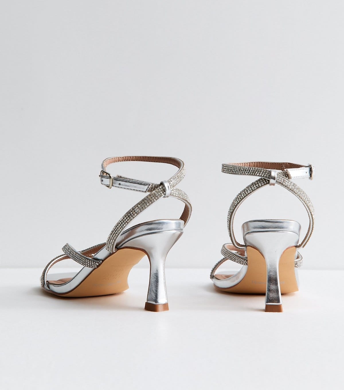 New Look Women's Wide Fit Silver Faux Leather Metallic Diamanté Strap Sandals Vegan New Look - 4
