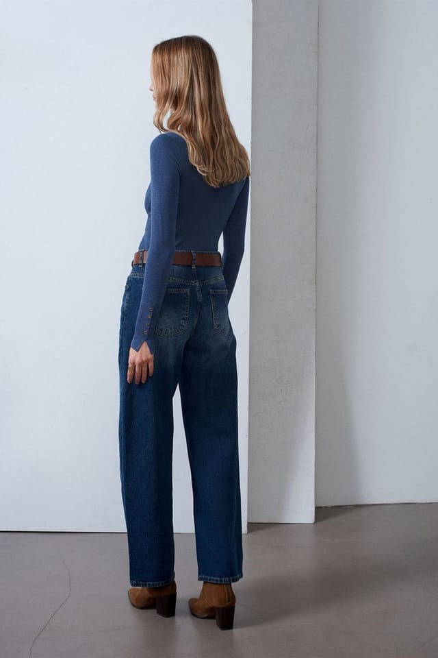 Dilvin Dilvin Women's High-Waist Wide-Leg Cotton Denim Jeans in Mid Blue - 2