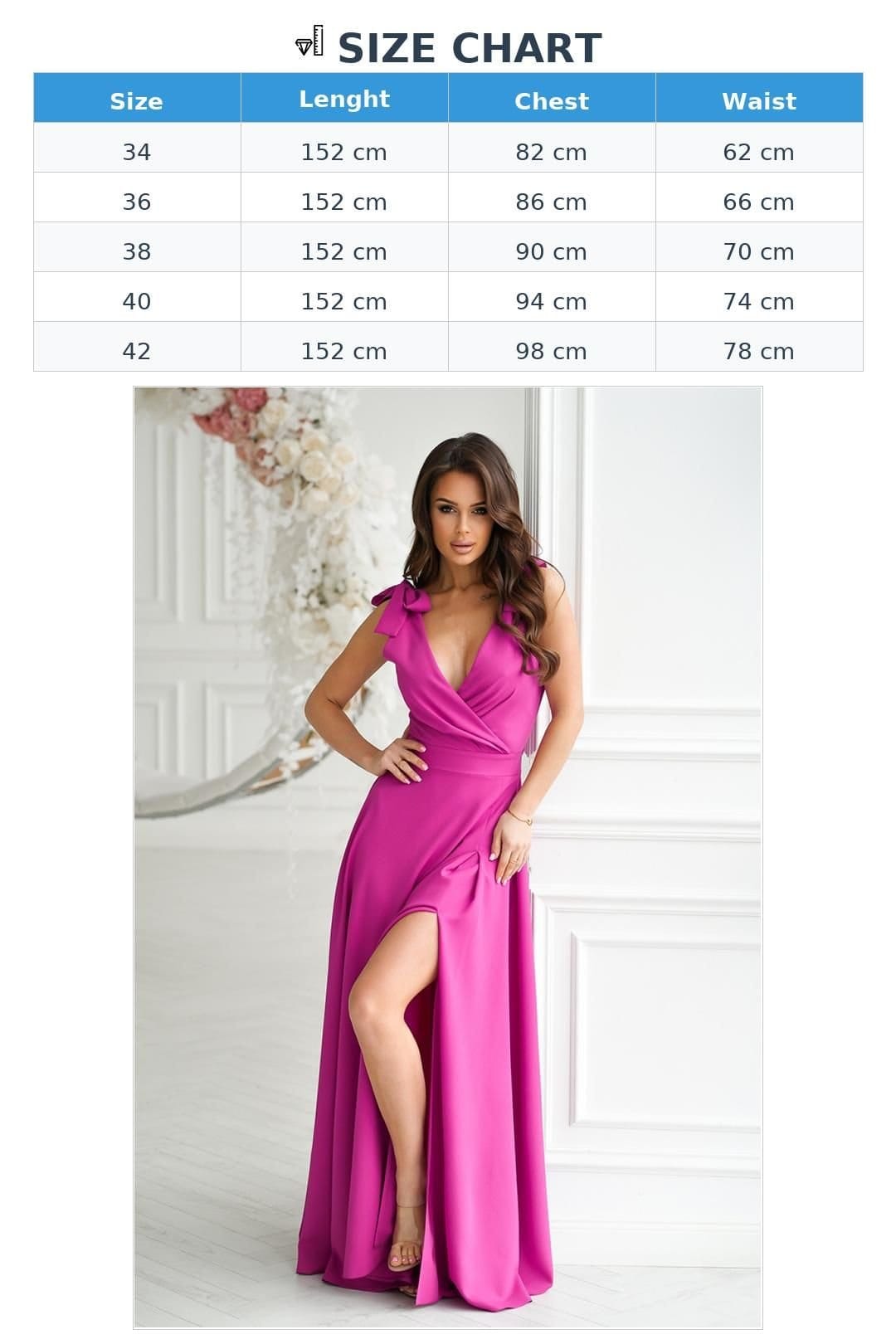 Love Lace Love Lace Women's Bow Tied Evening Dress with Leg Slit in Fuchsia - 4