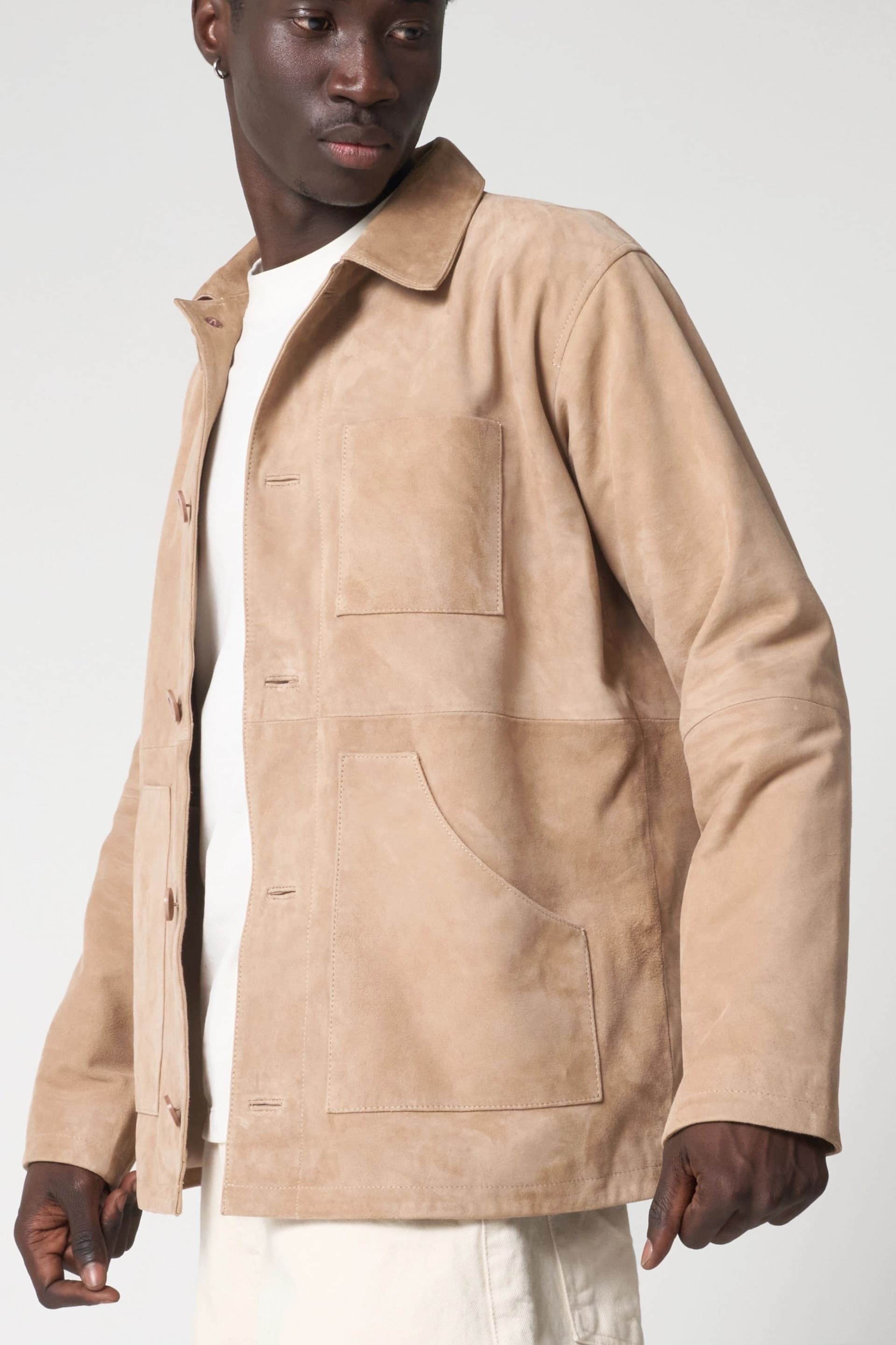 Barneys Originals Barneys Originals Men's Real Suede Chore Jacket in Light Sand
