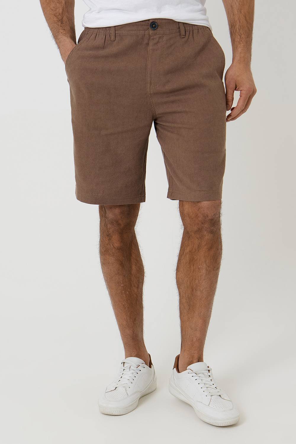 Threadbare Threadbare Men's Linen Blend Chino Shorts in Brown - 3