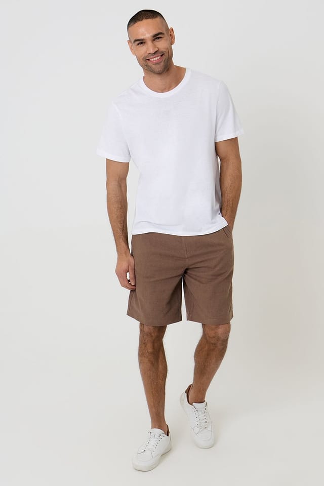 Threadbare Threadbare Men's Linen Blend Chino Shorts in Brown - 3