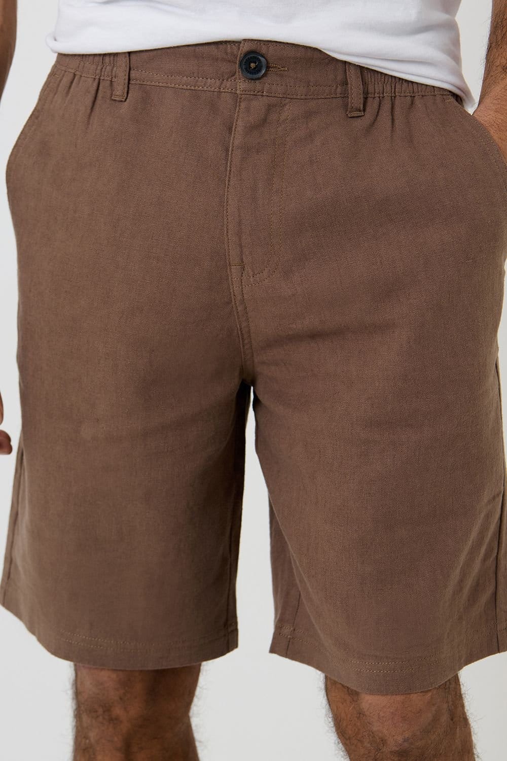 Threadbare Threadbare Men's Linen Blend Chino Shorts in Brown - 4