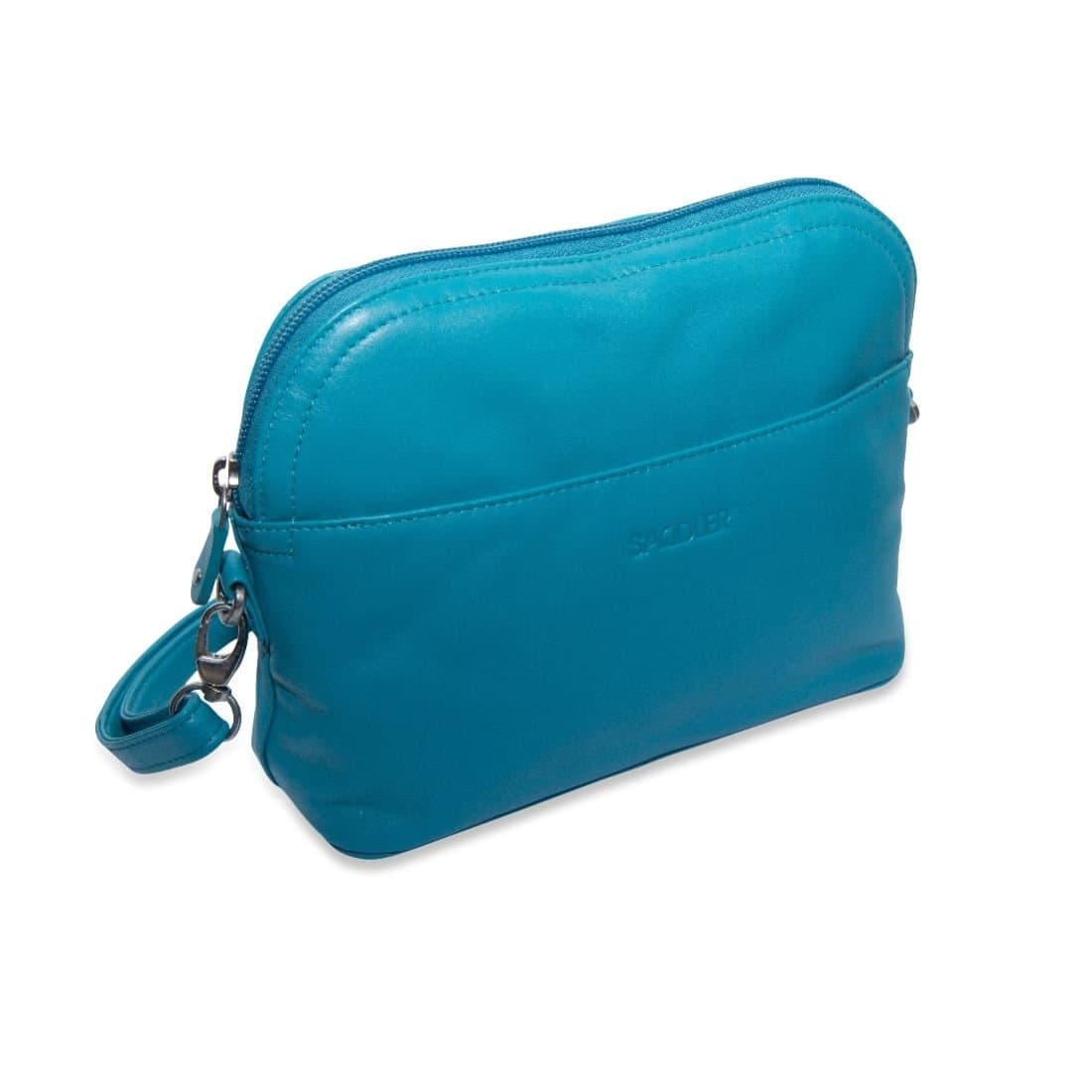 SADDLER SADDLER Women's 'Brooklyn' RFID Adjustable Strap Leather Zip Top Handbag in Teal