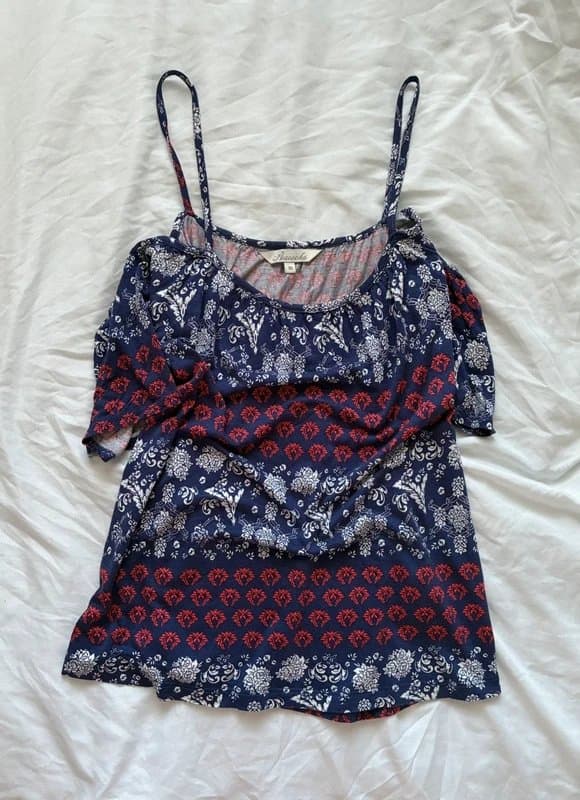 Peacocks Peacocks Navy And Burgundy Floral Cold Shoulder Cami Top Size 10 Boho Y2K Summer Vibes