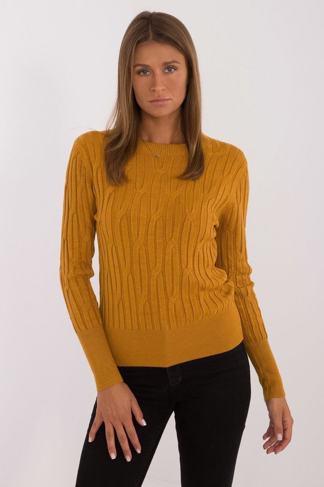 Love Lace Love Lace Mustard Viscose Nylon Polyester Round Neck Sweater