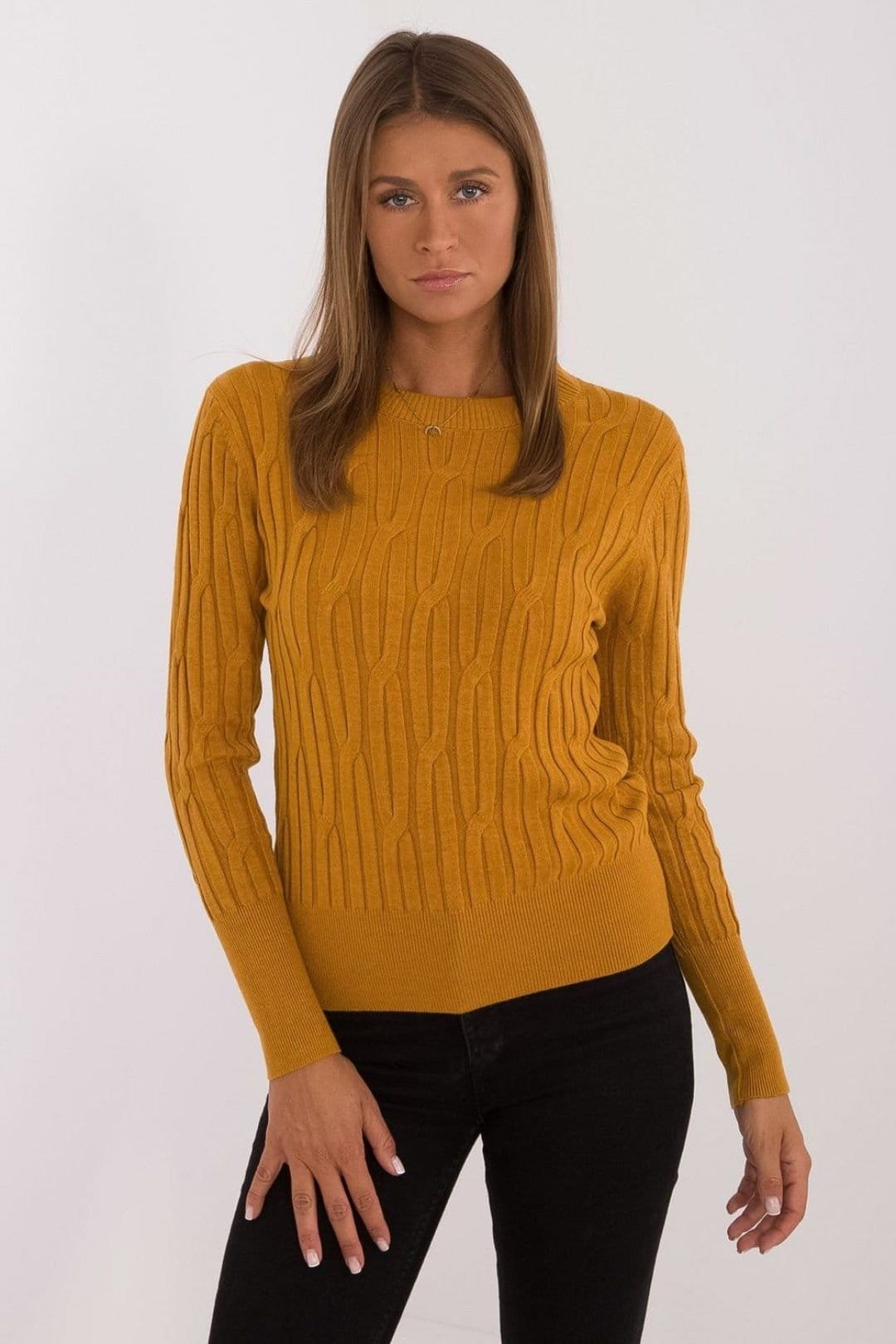 Love Lace Mustard Viscose Nylon Polyester Round Neck Sweater