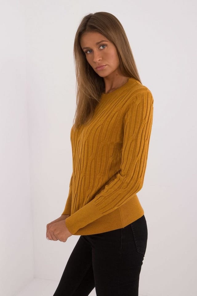 Love Lace Love Lace Women's Viscose Nylon Polyester Round Neck Sweater in Mustard - 2