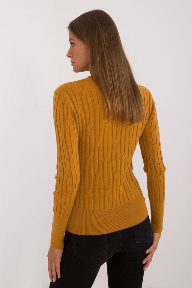 Love Lace Love Lace Women's Viscose Nylon Polyester Round Neck Sweater in Mustard - 3
