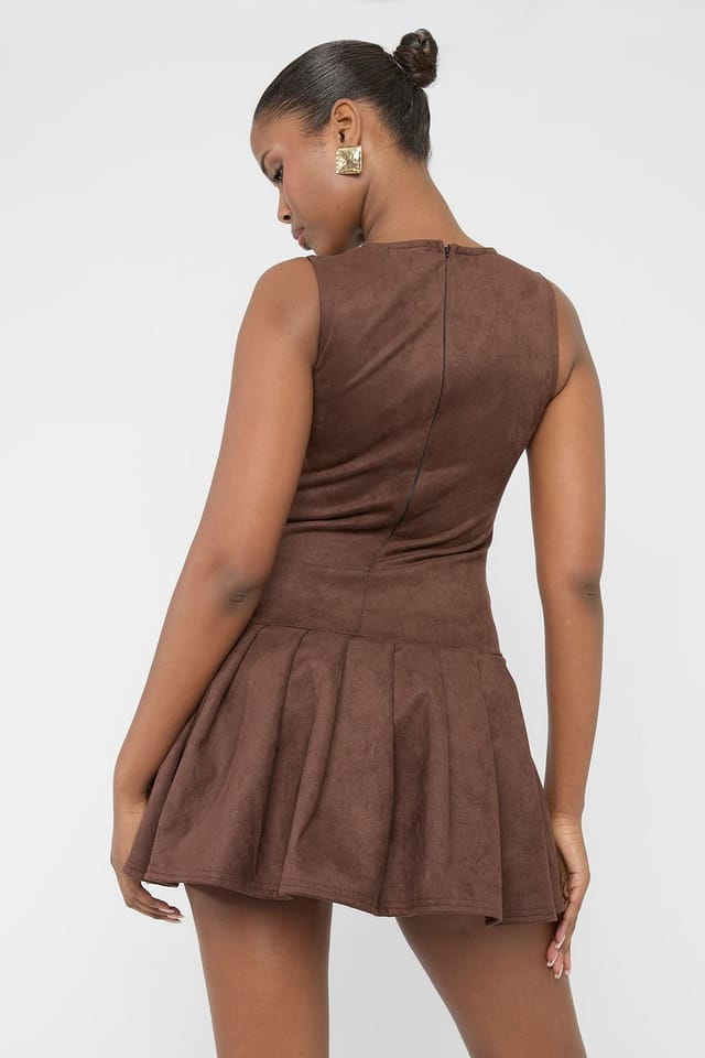 Public Desire Public Desire Women's Suedette Buckle Detail Pleated Mini Dress Brown - 2