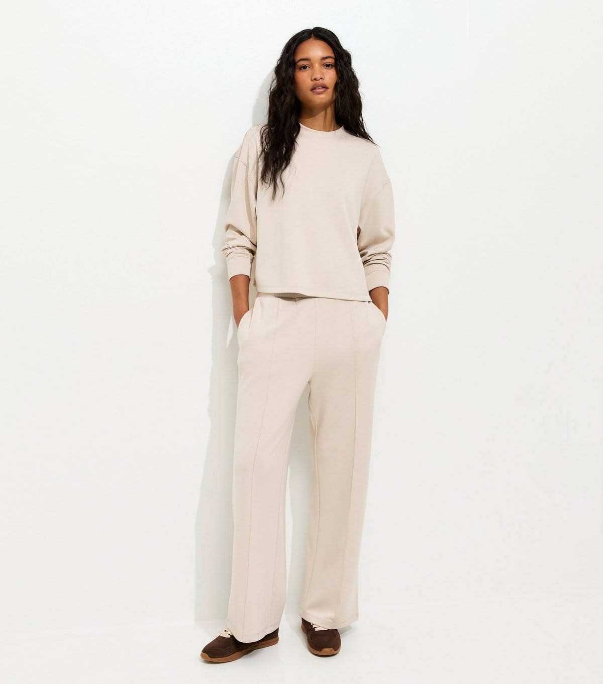 Women's Premium Stone Wide Leg Joggers New Look