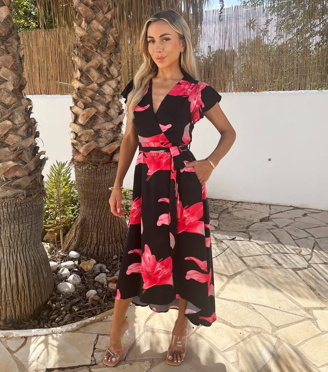 AX Paris Women's Black Floral Wrap Midi Dress AX Paris New Look - 3