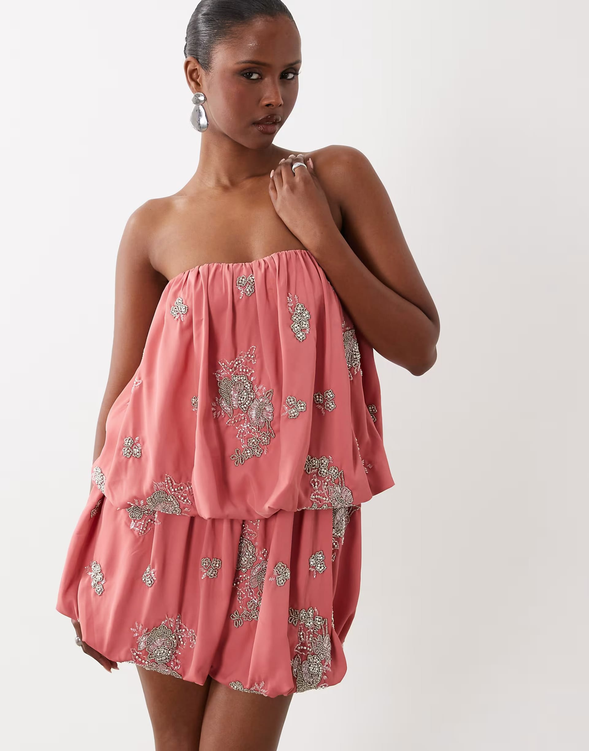 ASOS DESIGN Pink Embellished Bubble Layered Mini Dress