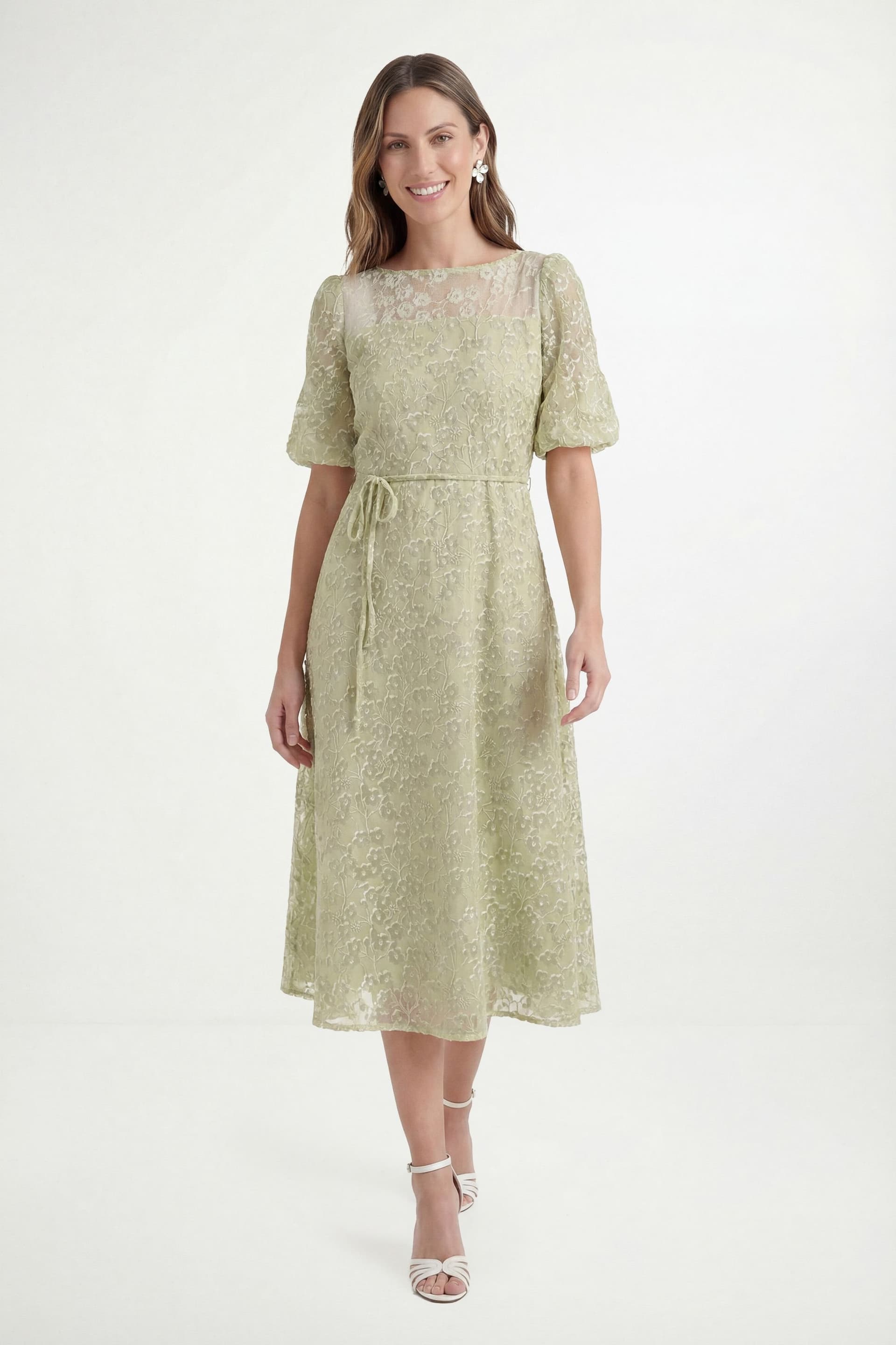 Wallis Wallis Women's Petite Burn Out Floral Organza Midi Dress in Olive
