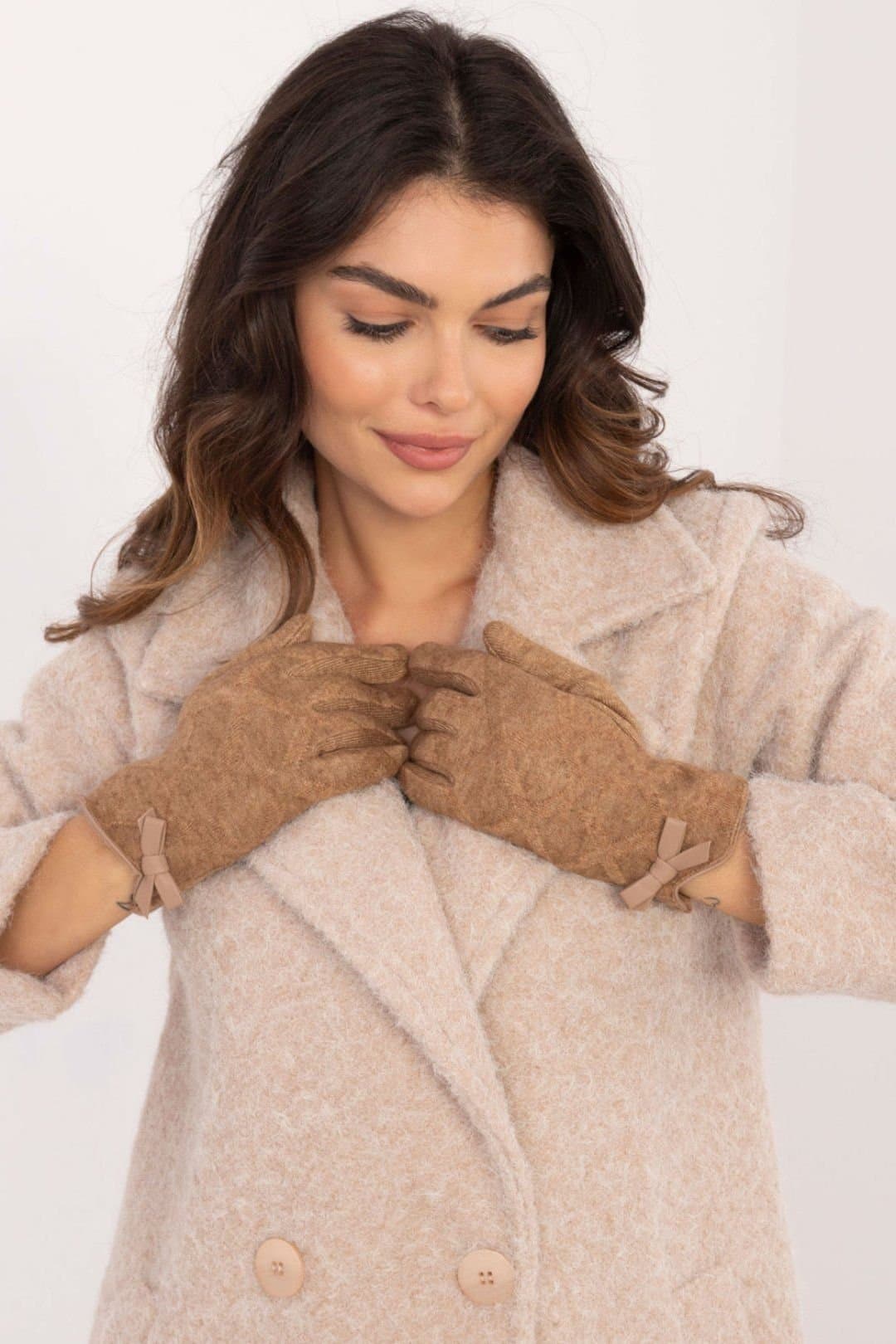 Love Lace Love Lace Women's Insulated Patterned Gloves with Bows & Touchscreen Flower Embroidery in Brown