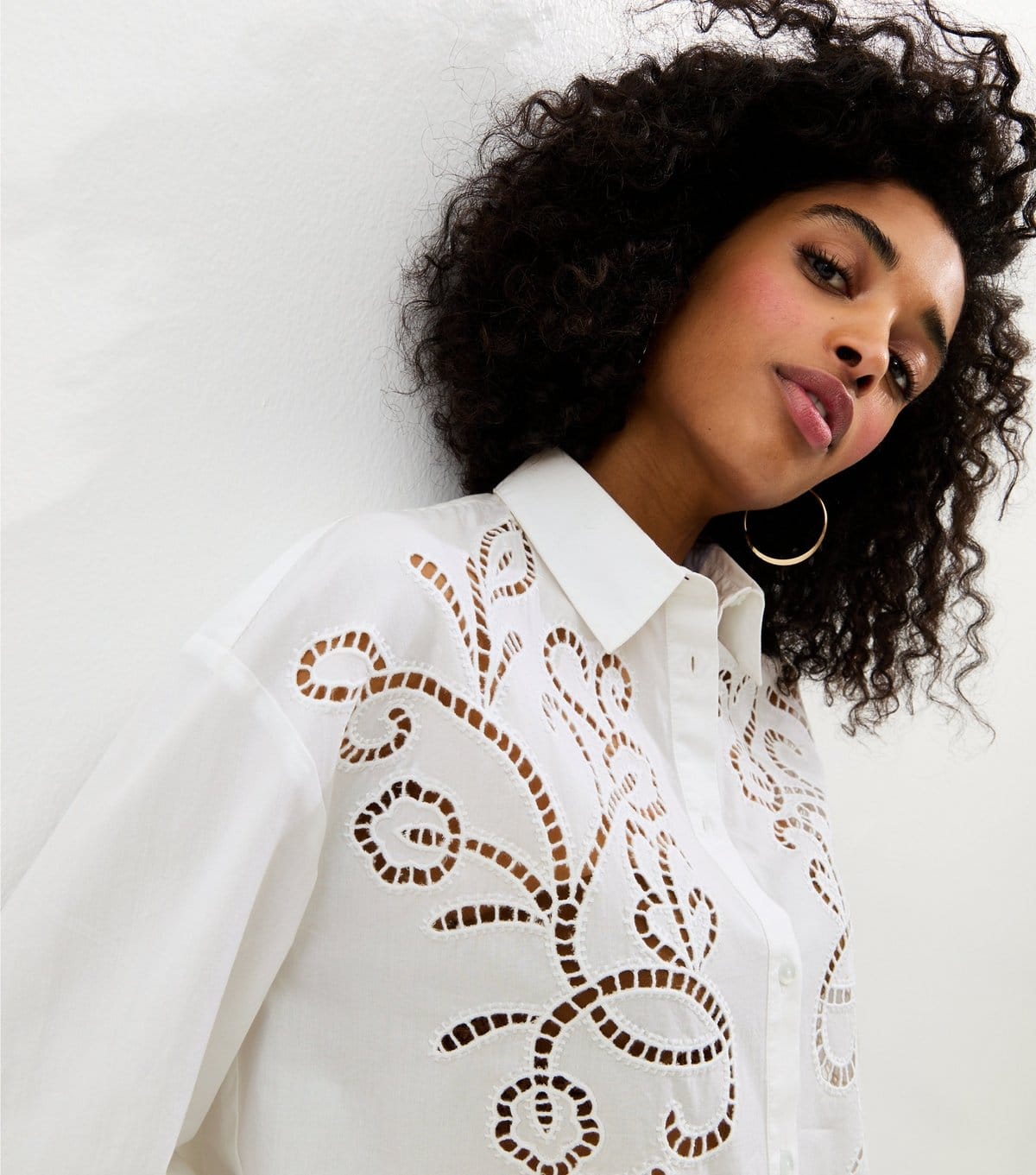 Women's Off White Poplin Lace Embroidered Shirt New Look