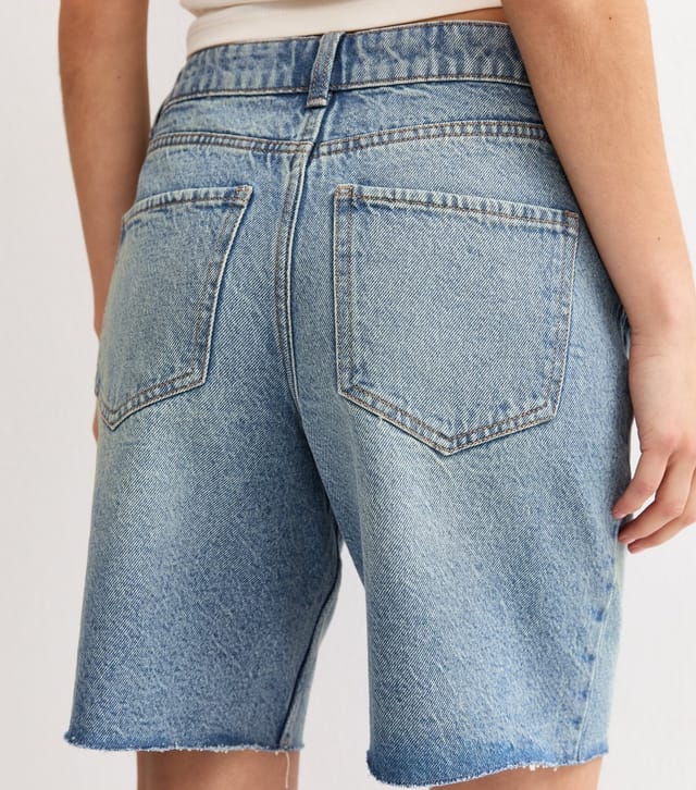 New Look Women's Petite Light Blue Raw Hem Denim Bermuda Shorts New Look - 2