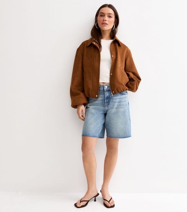 New Look Women's Petite Light Blue Raw Hem Denim Bermuda Shorts New Look - 3