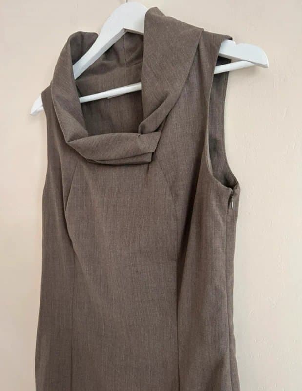 Zara 🌸 Zara Basic Brown Cowl Neck Pencil Dress Y2K Office Bodycon Midi UK M