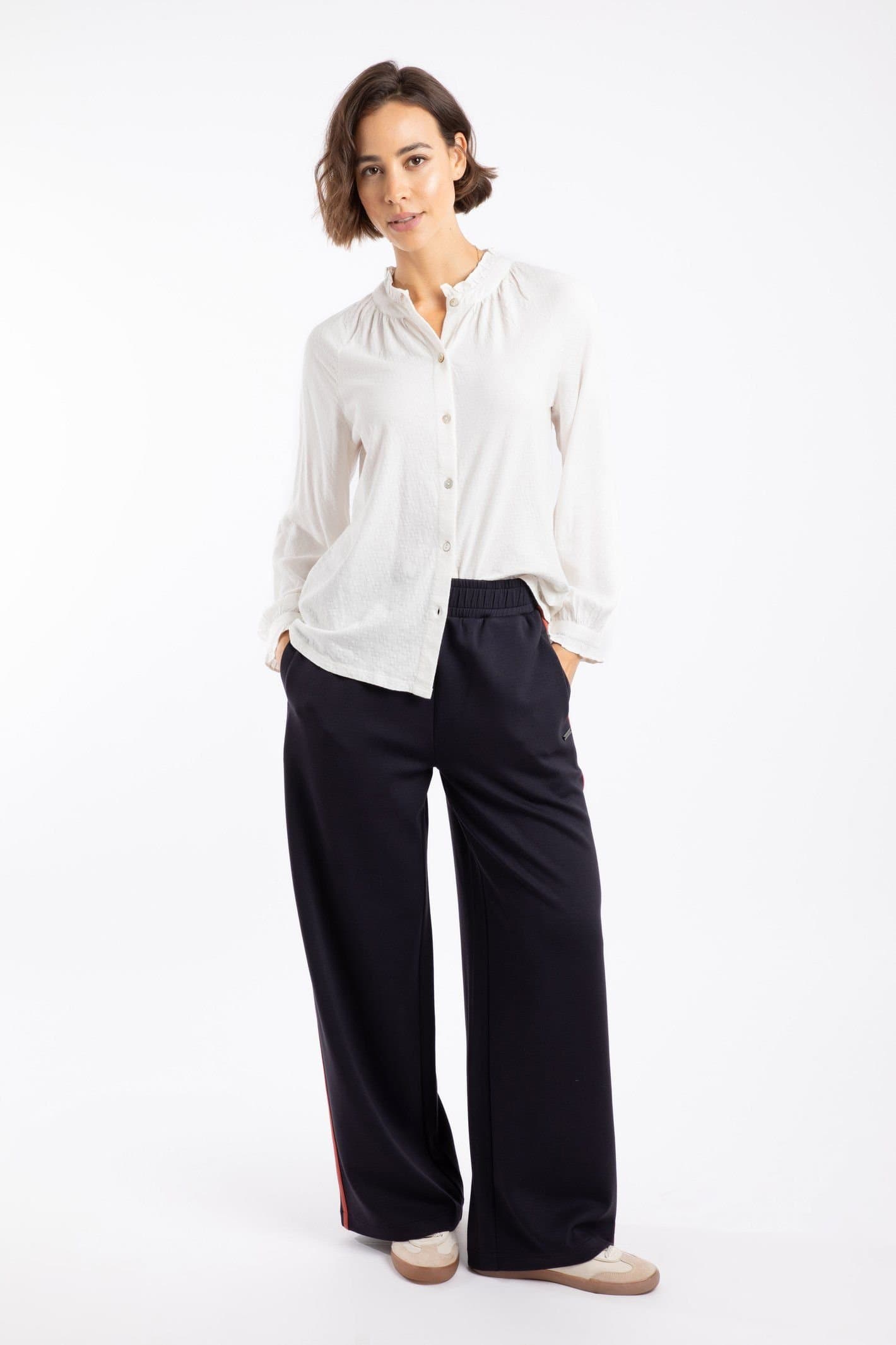 Weird Fish Weird Fish White Cotton Dobby Shirt with Frilly Edge