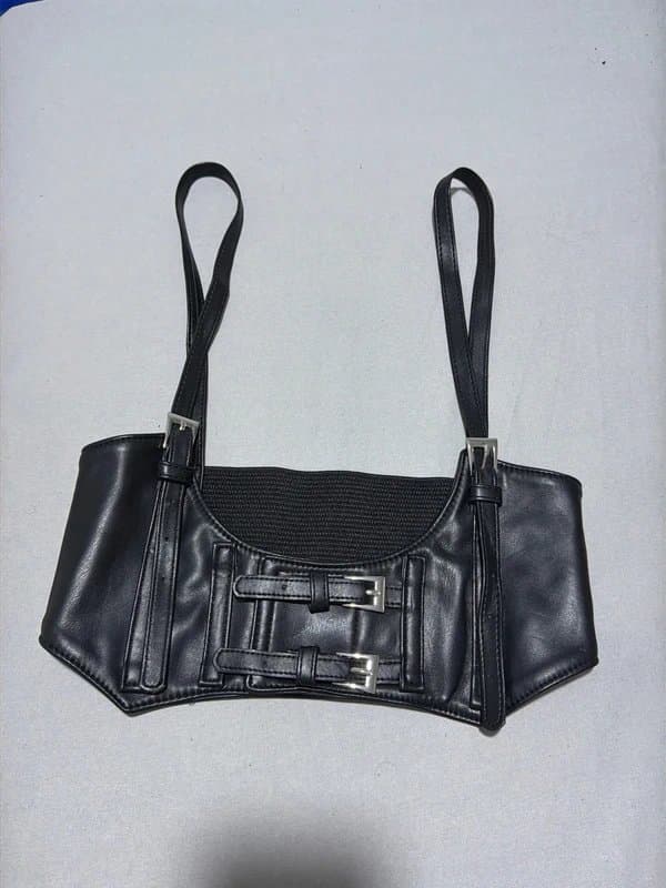 Bershka Bershka Black Faux Leather Corset Waist Belt with Buckle Detail