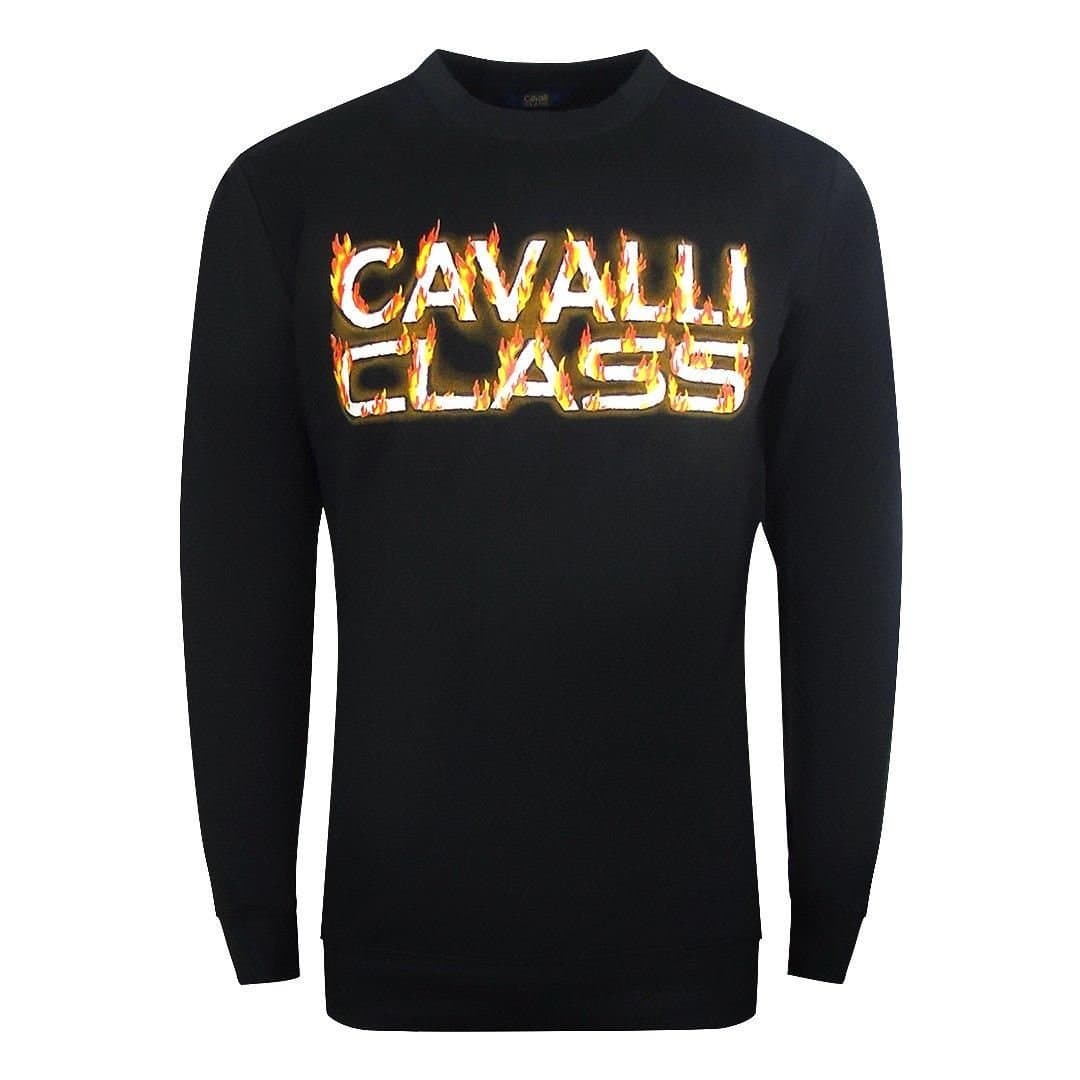 Cavalli Class Cavalli Class Men's Fire Logo Design Black Sweatshirt