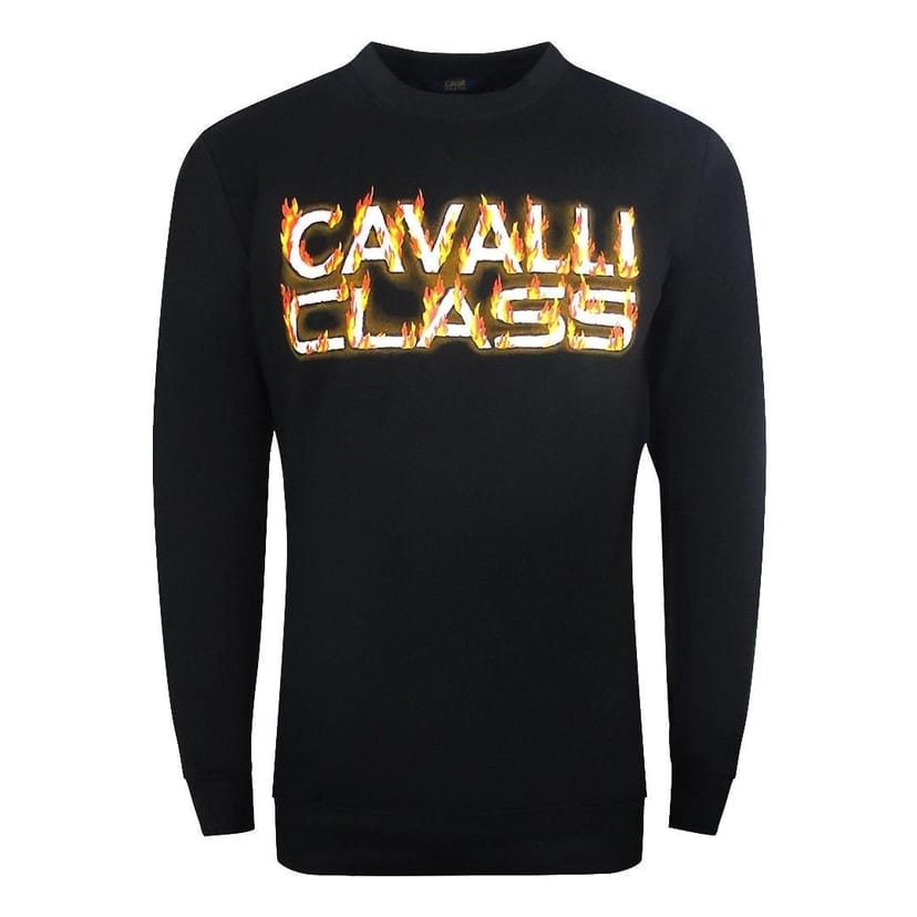 Cavalli Class Cavalli Class Men's Fire Logo Design Black Sweatshirt - 1