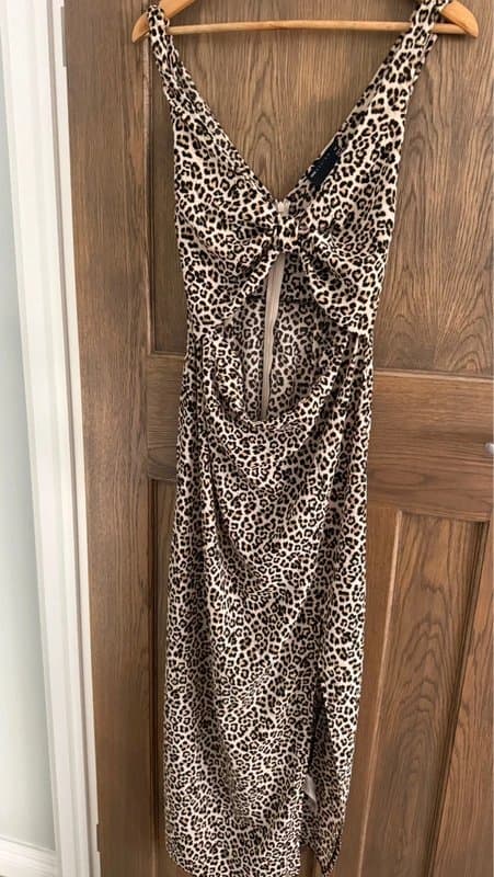 ASOS Design Leopard print midi dress with cut out at front and side slit