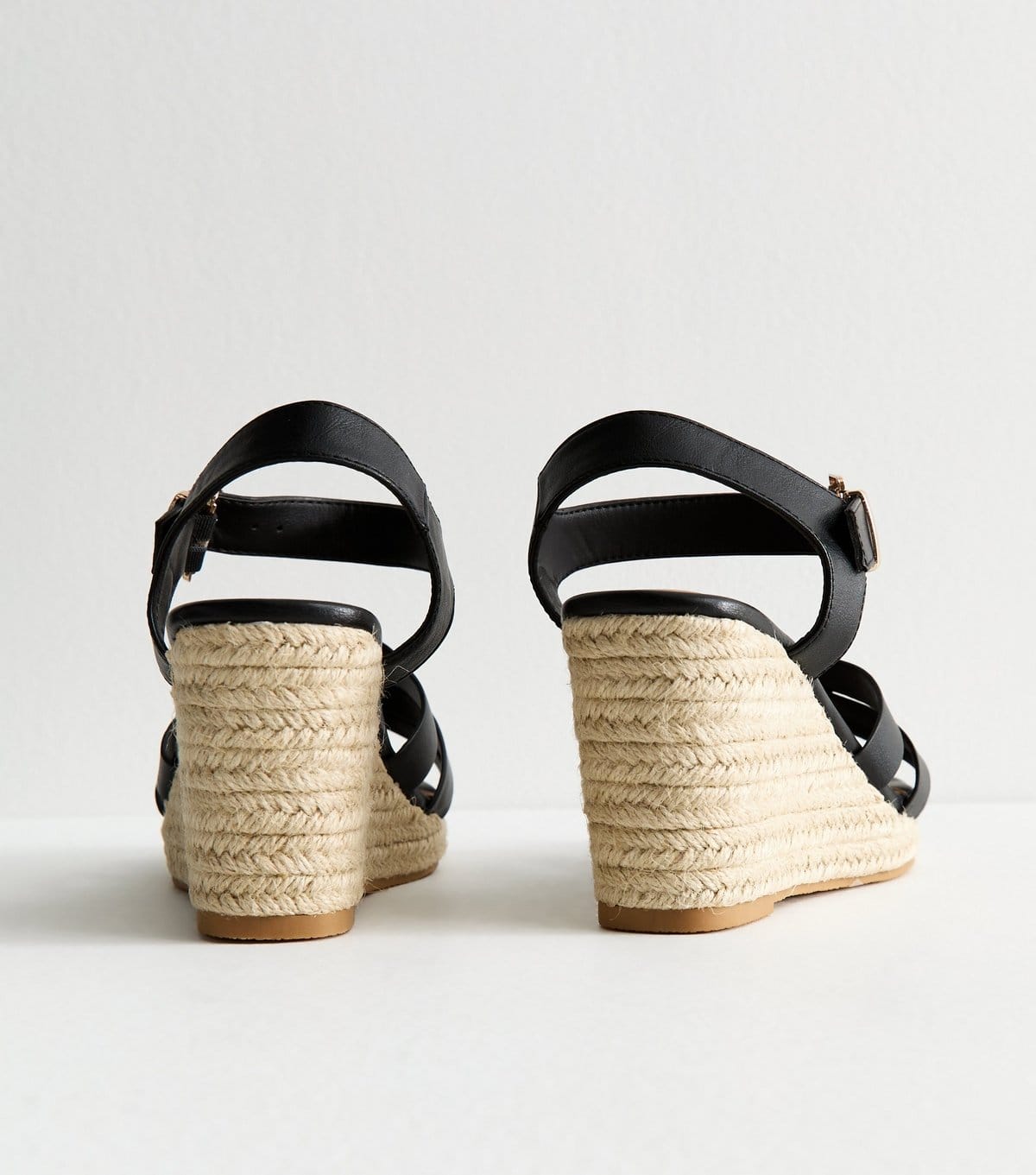 New Look Women's Wide Fit Black Multi Strap Faux Leather Wedge Sandals Vegan New Look - 4