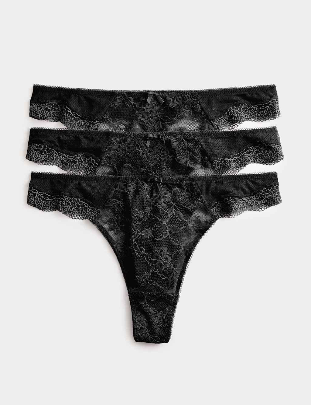 Marks & Spencer M&S 3pk Jasmine Lace Thongs Black - 1
