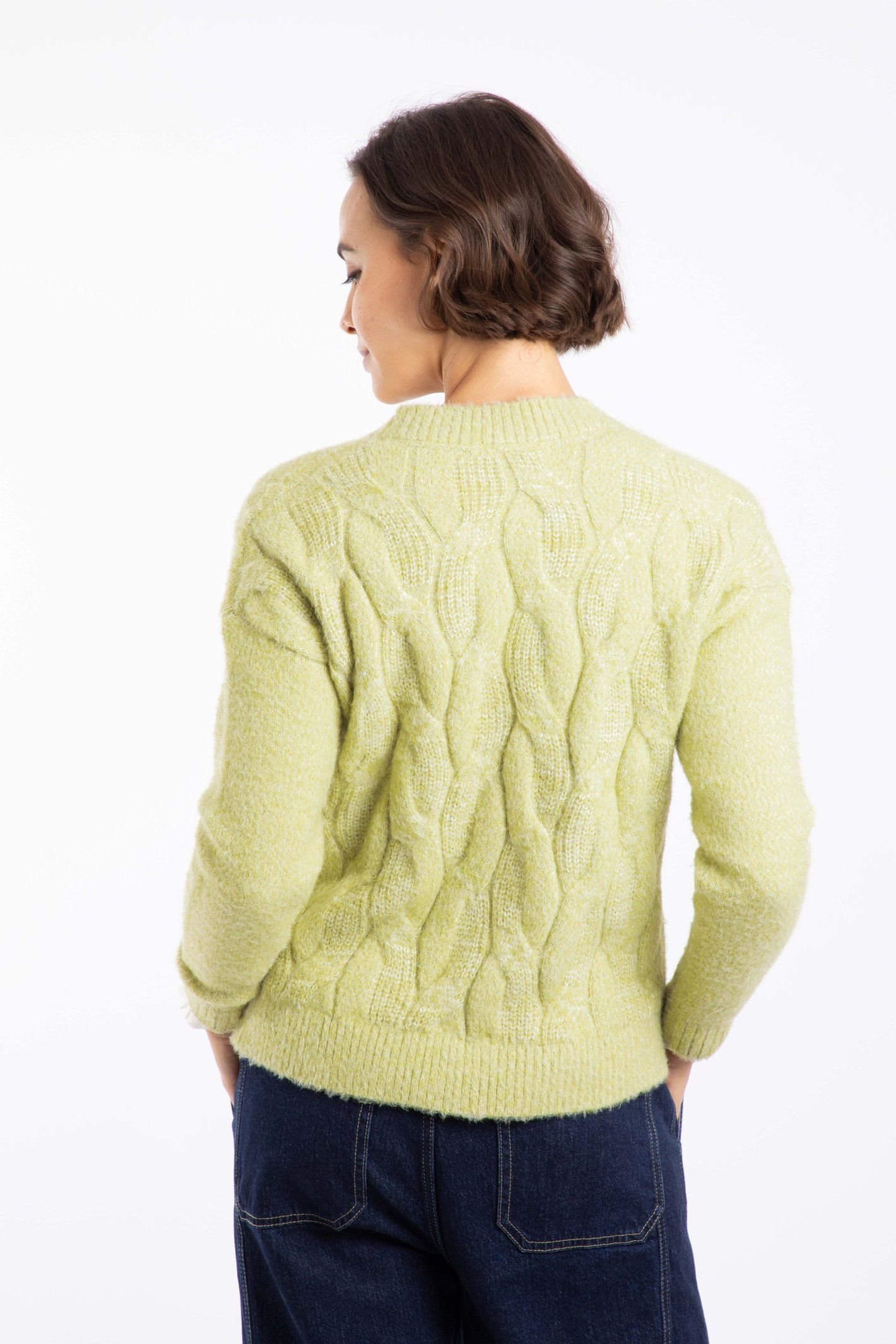 Weird Fish Weird Fish Women's Rhona Super Soft Cable Knit Cardigan in Light Green - 3